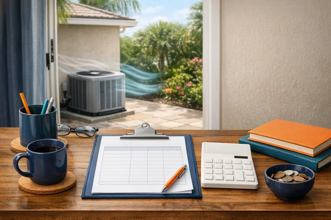 Florida home with AC runtime and utility planning visuals for a monthly operating cost calculator.