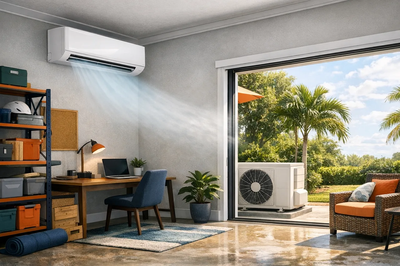 Ductless mini split cooling a South Florida room for a sizing and cost calculator.